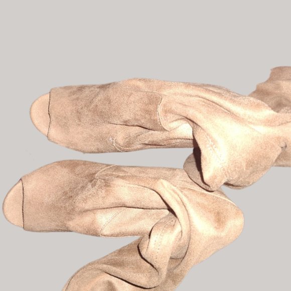 Over the Knee Suede Like Peek Toe Boots - Picture 4 of 5